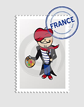 French cartoon person postal stamp