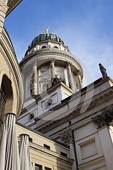 French cathedral in Berlin. Dome with statues