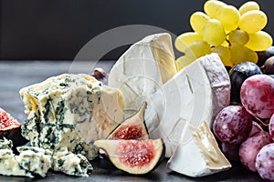 French cheese collection camembert, emmental, marble delicous cheese, blue cheese french, dorblu, mold, roquefort, cheese platter
