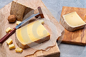 French cheese Comte, three varieties 1 year matured Prestige, fruity flavoured Fruite and Vieille Reserve