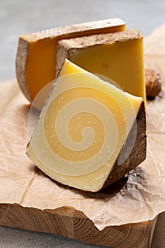 French cheese Comte, three varieties 1 year matured Prestige, fruity flavoured Fruite and Vieille Reserve