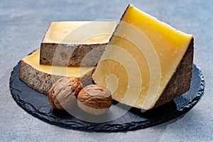 French cheese Comte, three varieties 1 year matured Prestige, fruity flavoured Fruite and Vieille Reserve