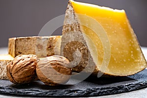 French cheese Comte, three varieties 1 year matured Prestige, fruity flavoured Fruite and Vieille Reserve