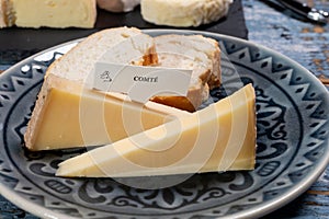 French cheese Comte, three varieties 1 year matured Prestige, fruity flavoured Fruite and Vieille Reserve