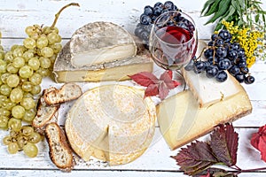 French cheese platter with wine
