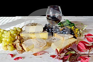 French cheese platter with wine