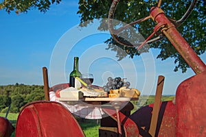 French cheese wine and bread