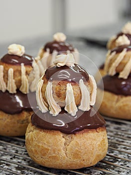 French chocolate cream puffs (religieuse)