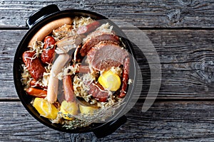 French choucroute garnie of sour cabbage with meat