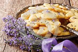 French classic dessert lavender shortbread cookie close-up on a