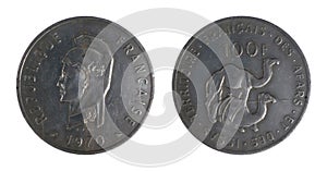 French coin of hundred francs minted in 1970