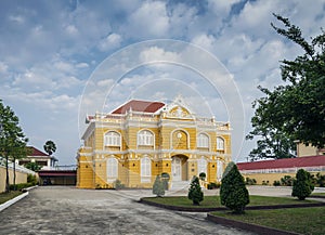 french colonial style architecture house in kampot old town cambodia