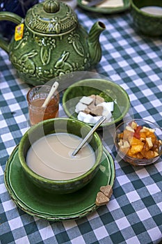 French Countriside Breakfast Still Life With Milk Coffee