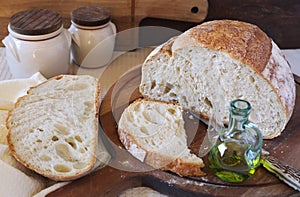 French country bread and olive oil, rustic style