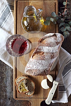 French country bread, red wine, cheese and olive oil