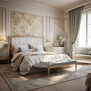 French country interior design of modern bedroom