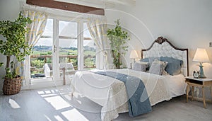 French country interior design of modern bedroom in farmhouse