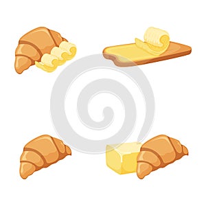 French croissant, milk product natural butter or margarine icon, concept cartoon organic dairy breakfast food vector illustration