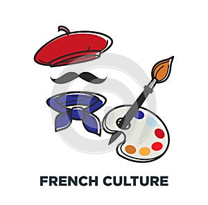 French culture symbols of France beret and neckerchief paintbrush and palette