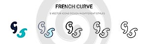 French curve icon in filled, thin line, outline and stroke style. Vector illustration of two colored and black french curve vector