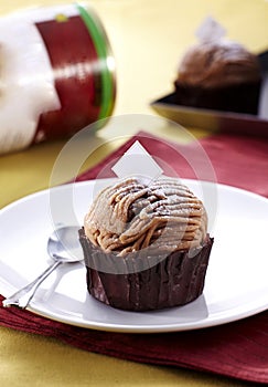 French desserts,Mont Blanc aux Marrons , Chestnut Cream Cake photo