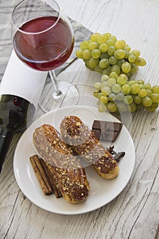 French eclairs with grapes