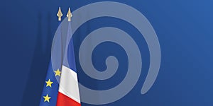 French and European flag on blue background