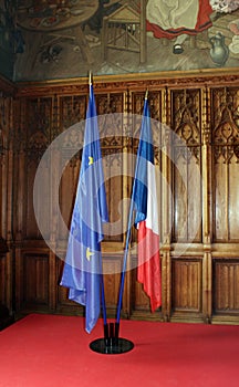 French and European flags in town hall.