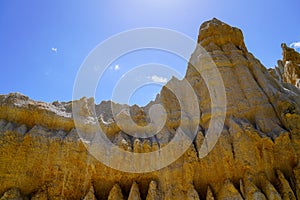 French fairy stone chimneys on geologic organs park of Ille Sur Tet in Roussillon France