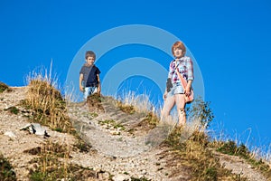 French family trekking in Haute Savoie