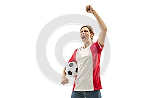 French fan celebrating on white background