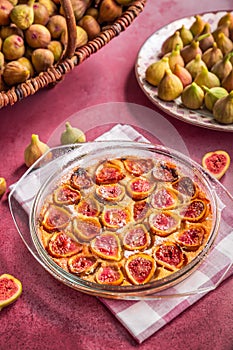 French fig clafoutis with almond, glutenfree dessert photo