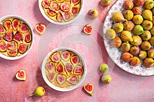 French fig clafoutis with almond, glutenfree dessert photo