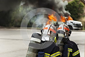 French firefighter binomial attac on car fire