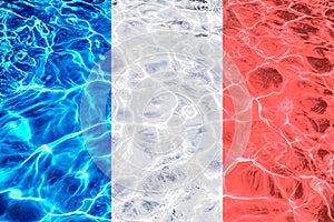 French flag with abstract neon light water effect