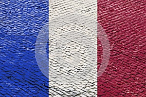 French Flag on a Cobblestone Road Pattern