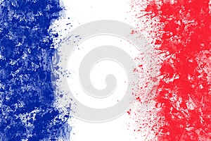 French flag created from splash colours blue white red.