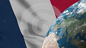 French Flag and France Map on Earth Globe 4K