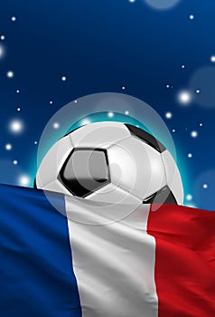 French flag, France soccer ball, football, 3D render