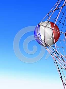 French flag soccer ball in net