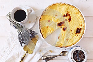 French flan patissier and coffee photo