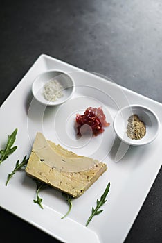 French foie gras appetizer starter with toast