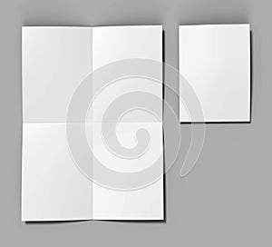 French fold a4 a5 square brochure flyer leaflet for mock up and template design. Blank white 3d render illustration. photo