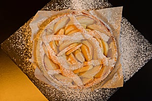 French food apple cake. Tarte aux pommes, traditional homemade shortcrust pastry pie