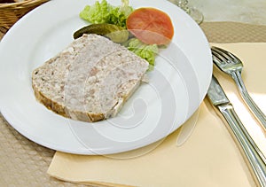 French food pate terrine of rabbit photographed in Paris Franc