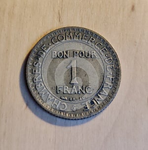 1923 French 1 Franc coin chambre de commerce de France coin photo