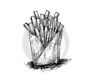 French frie hand drawing black-White on background