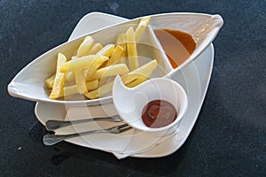 French Frie and Ketchup at restaurant.