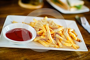 French fried fries with ketchup
