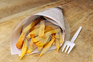 French fried potatoes and fork